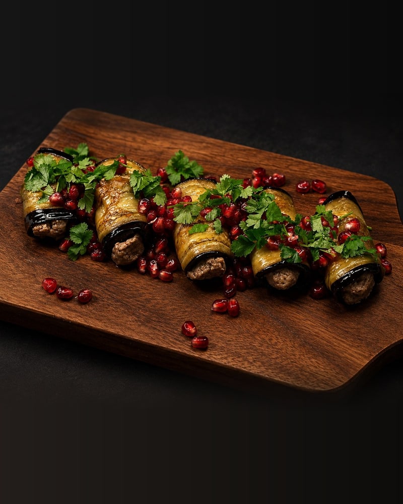 Eggplant with Walnuts — Eggplant rolls with walnut filling — creamy, nutty, garlicky.