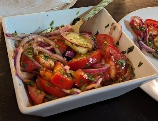 Cucumber & Tomato Salad — Fresh and light, with vinegar and oil.